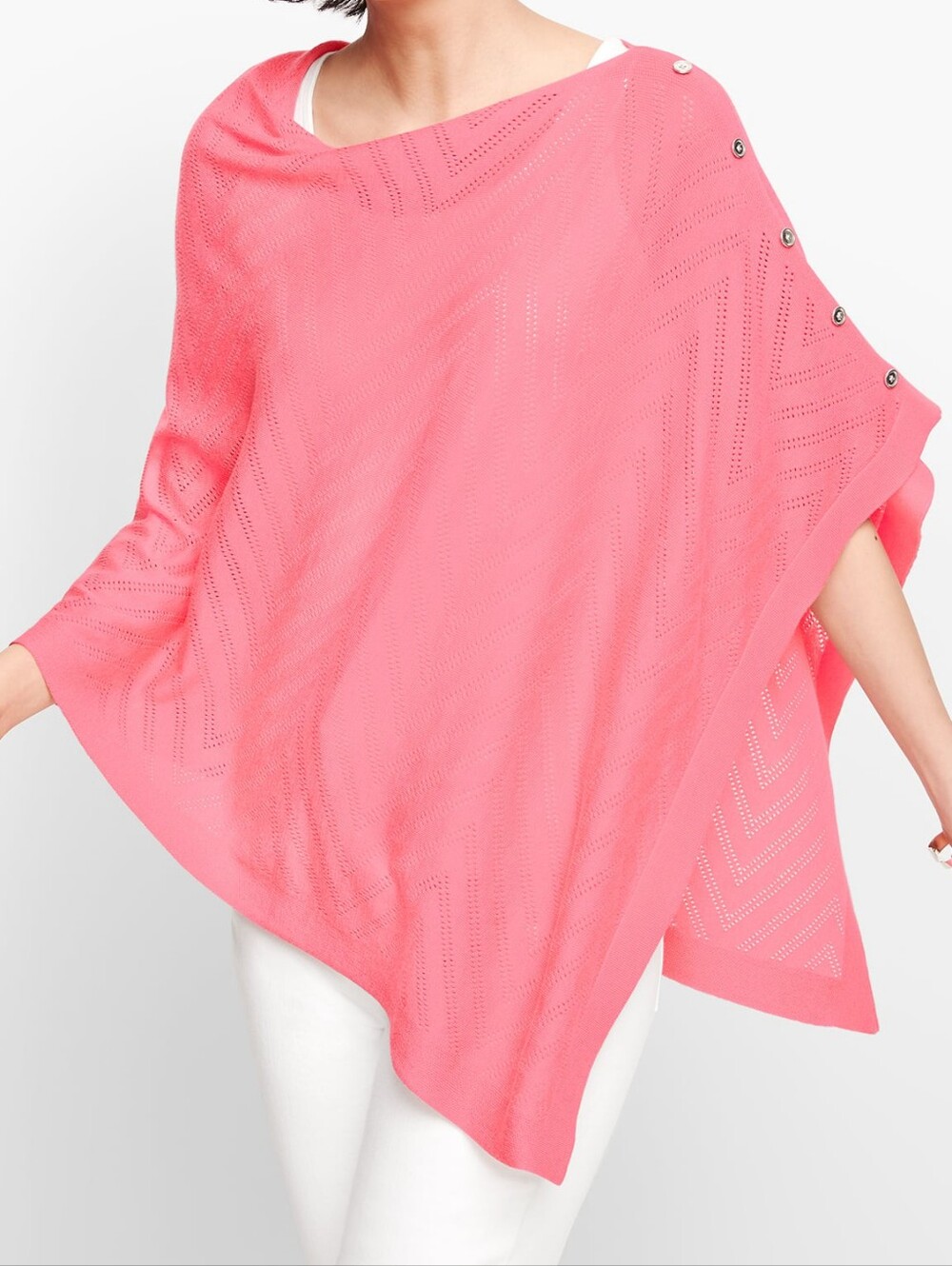 Talbots Pink Bateau Neckline Knit chic asymmetric Poncho Cotton Modal - M/L